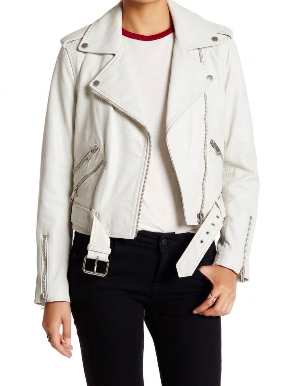 Walter Baker White Leather Moto Jacket